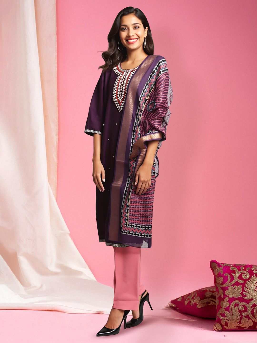 Picture of Exquisite Embroidered Kurta with Pant & Delicate Dupatta Set